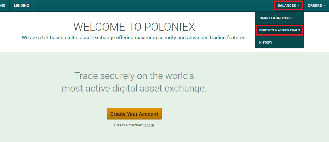 POLONIEX（ポロ二エックス）の入金方法手順